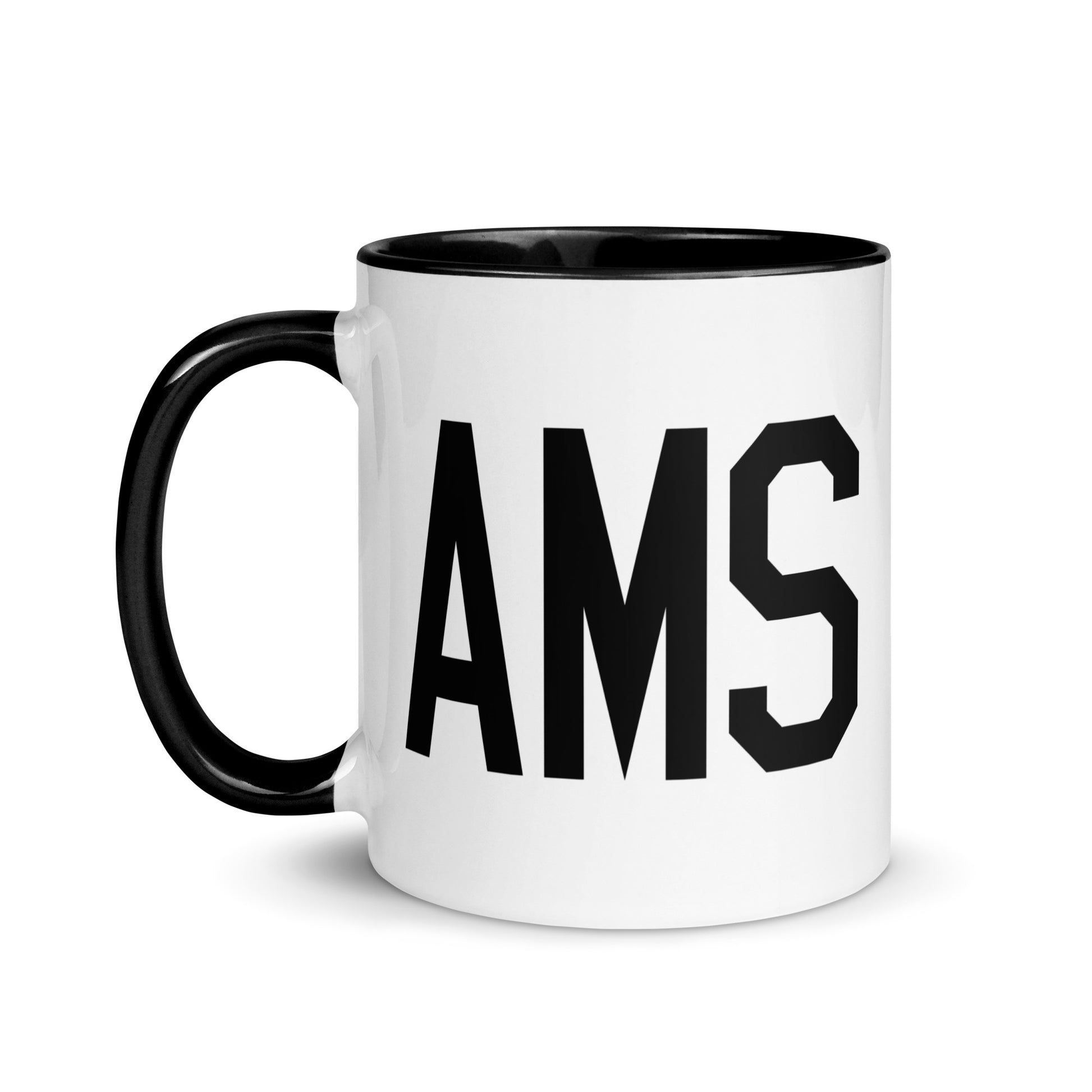 Airport Code Coffee Mug - Black • AMS Amsterdam • YHM Designs - Image 03