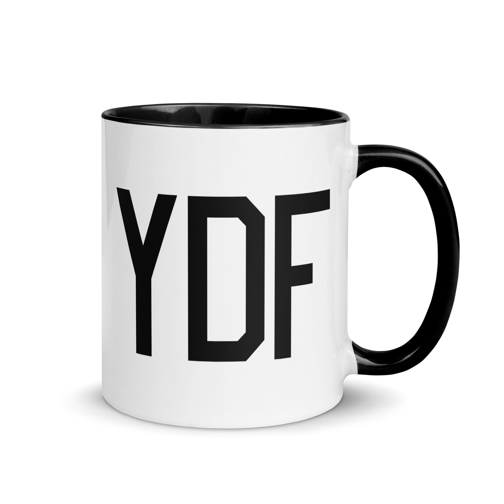 Airport Code Coffee Mug - Black • YDF Deer Lake • YHM Designs - Image 01