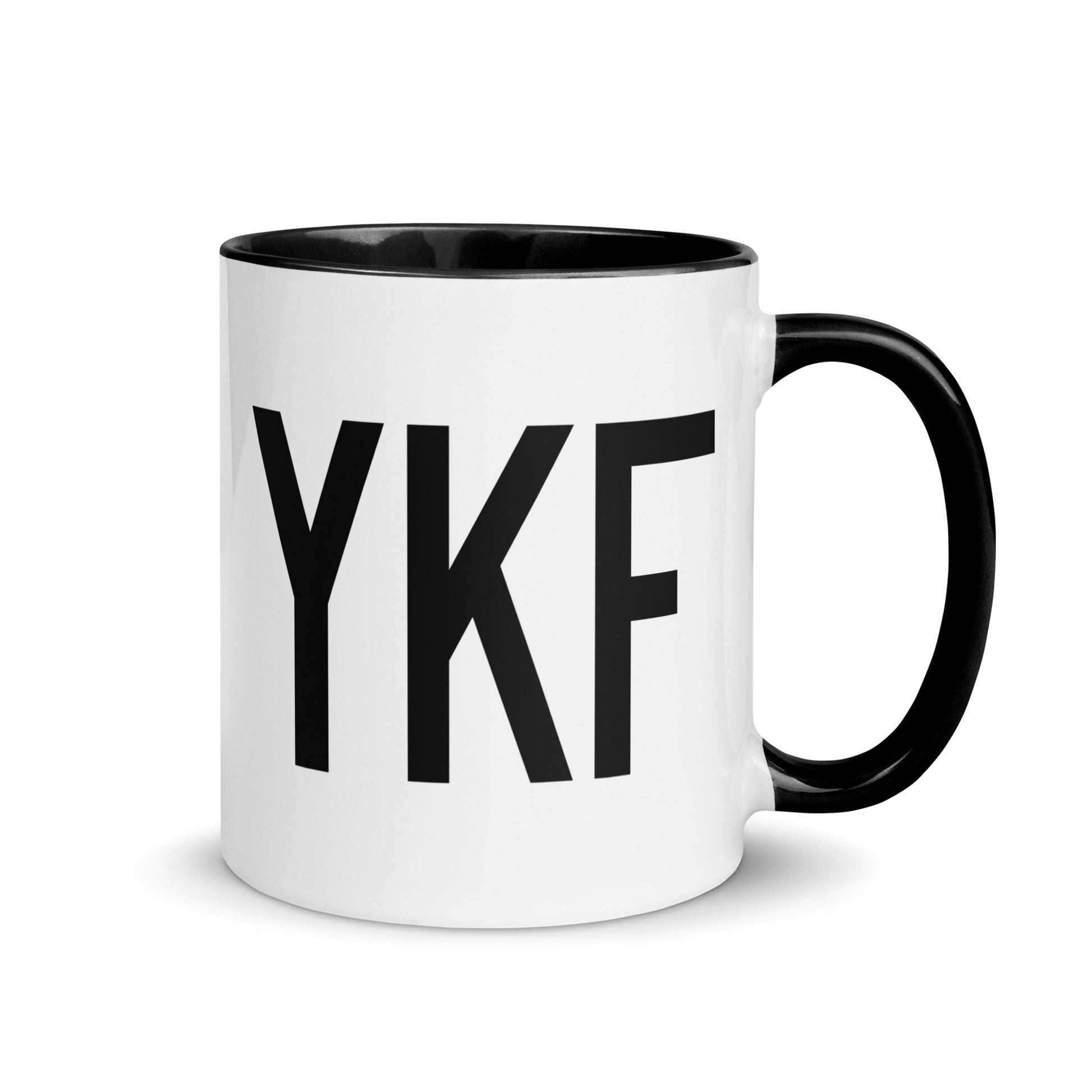 Airport Code Coffee Mug - Black • YKF Waterloo • YHM Designs - Image 01