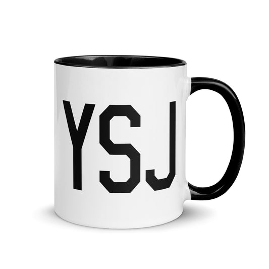 Airport Code Coffee Mug - Black • YSJ Saint John • YHM Designs - Image 01