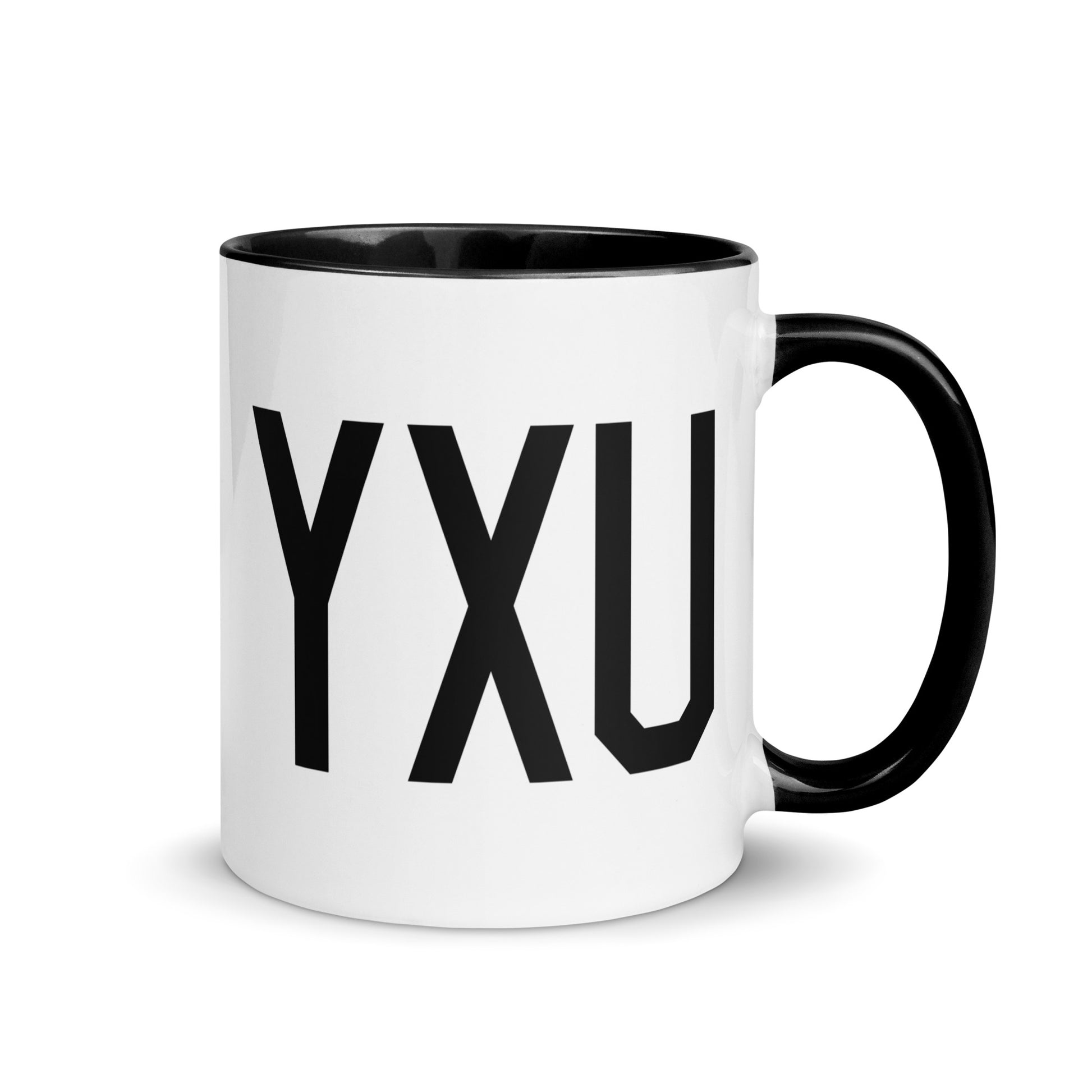 Airport Code Coffee Mug - Black • YXU London • YHM Designs - Image 01