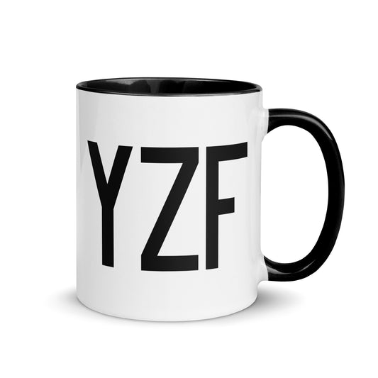 Airport Code Coffee Mug - Black • YZF Yellowknife • YHM Designs - Image 01