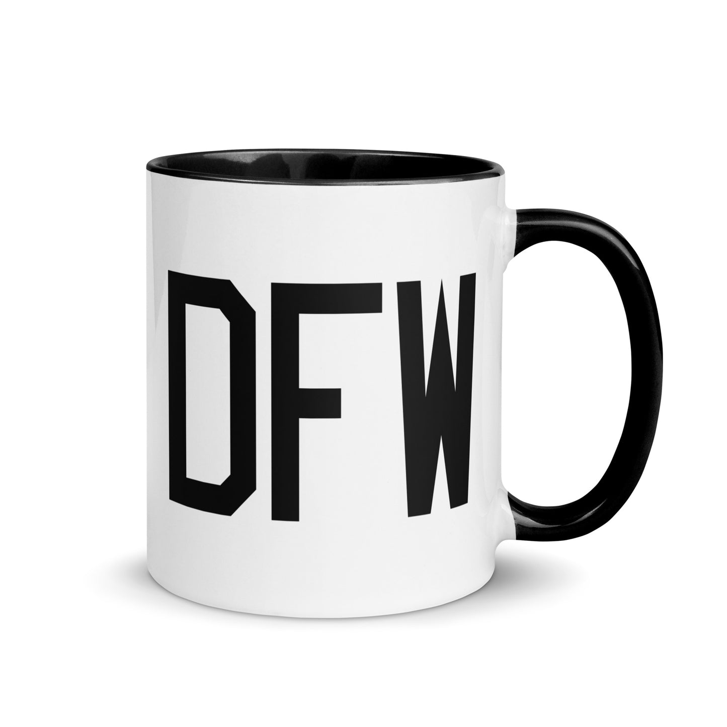Airport Code Coffee Mug - Black • DFW Dallas • YHM Designs - Image 01