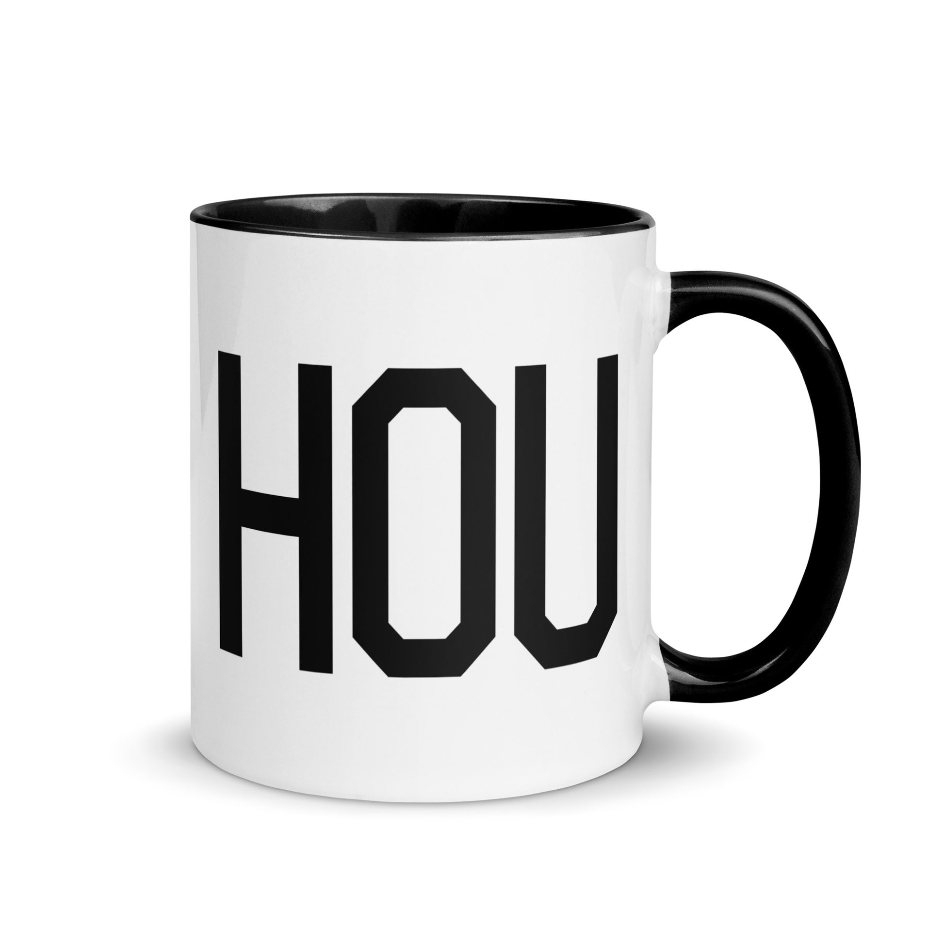 Airport Code Coffee Mug - Black • HOU Houston • YHM Designs - Image 01