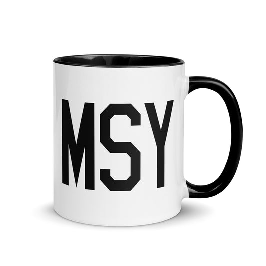Airport Code Coffee Mug - Black • MSY New Orleans • YHM Designs - Image 01
