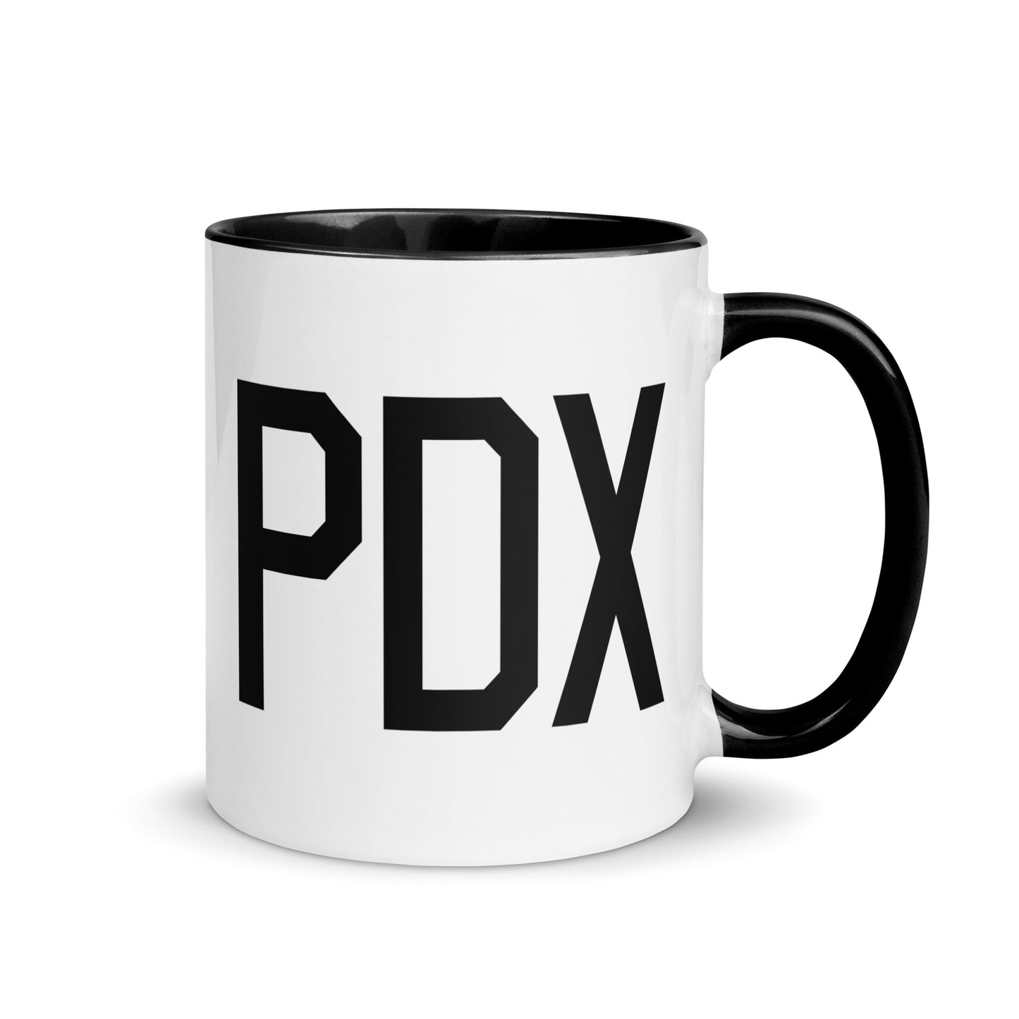 Airport Code Coffee Mug - Black • PDX Portland • YHM Designs - Image 01