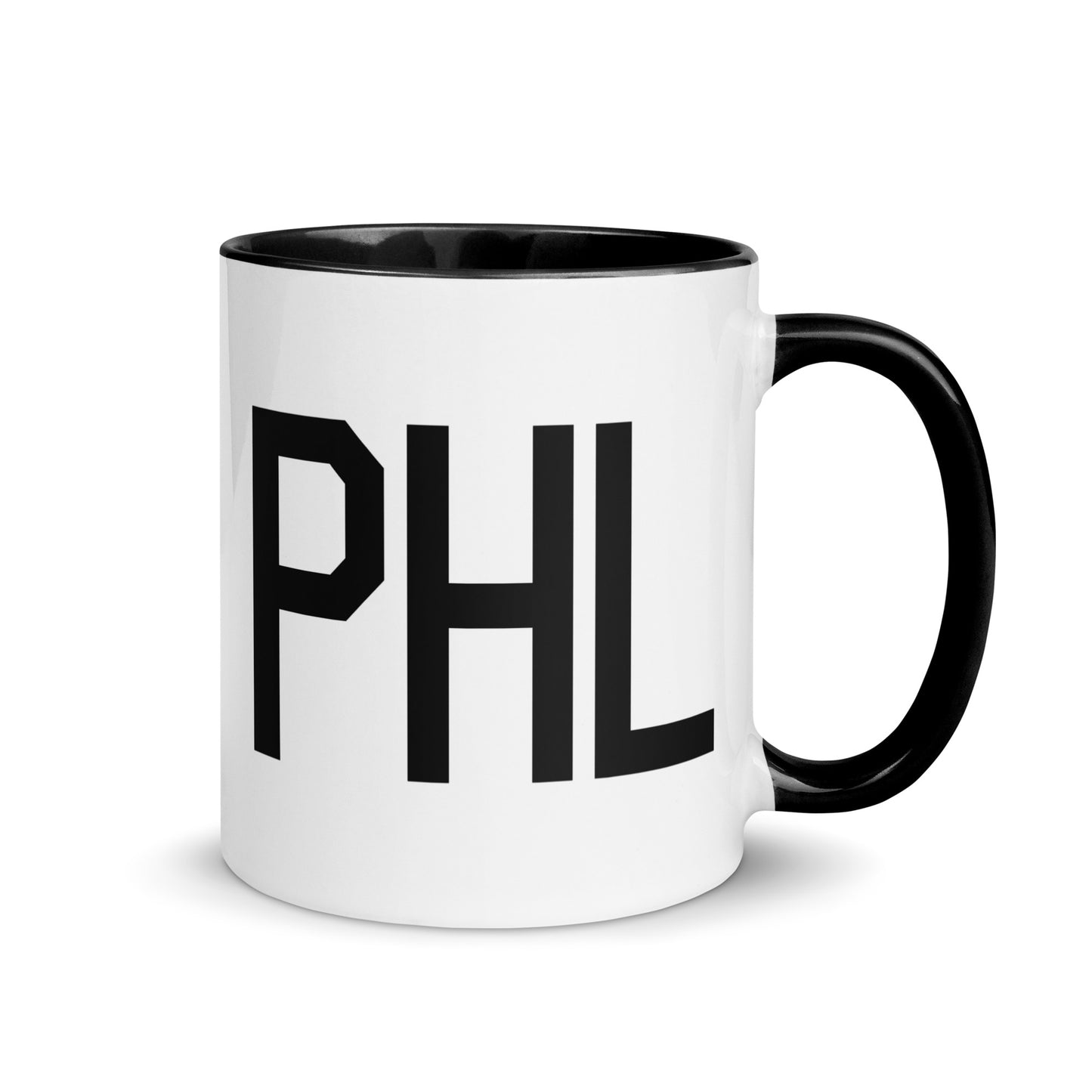 Airport Code Coffee Mug - Black • PHL Philadelphia • YHM Designs - Image 01