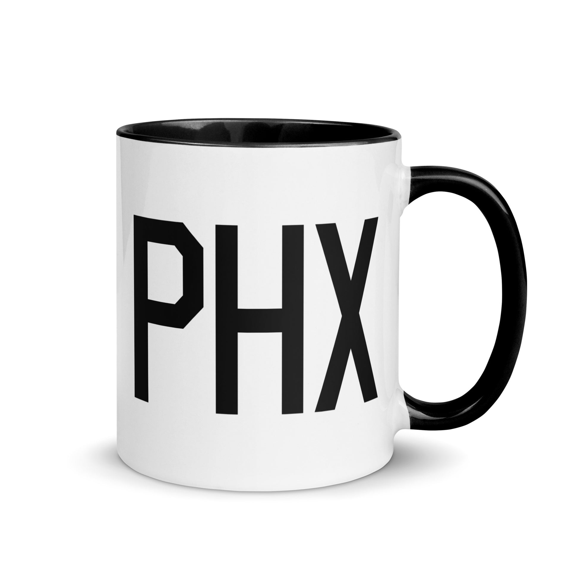 Airport Code Coffee Mug - Black • PHX Phoenix • YHM Designs - Image 01