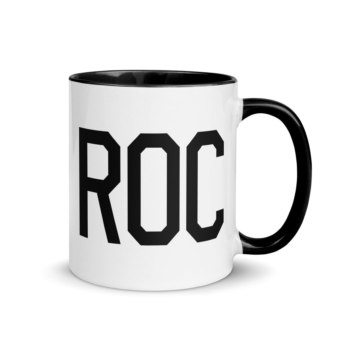 Airport Code Coffee Mug - Black • ROC Rochester • YHM Designs - Image 01