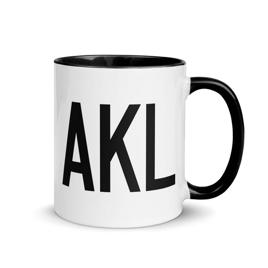 Airport Code Coffee Mug - Black • AKL Auckland • YHM Designs - Image 01