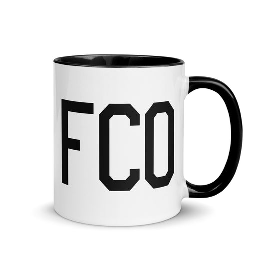 Airport Code Coffee Mug - Black • FCO Rome • YHM Designs - Image 01