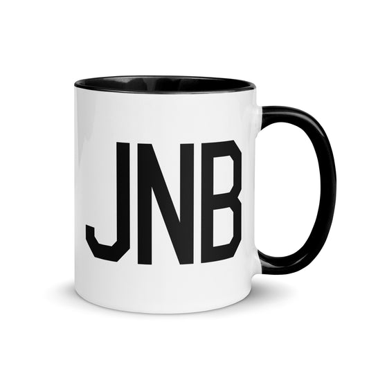 Airport Code Coffee Mug - Black • JNB Johannesburg • YHM Designs - Image 01