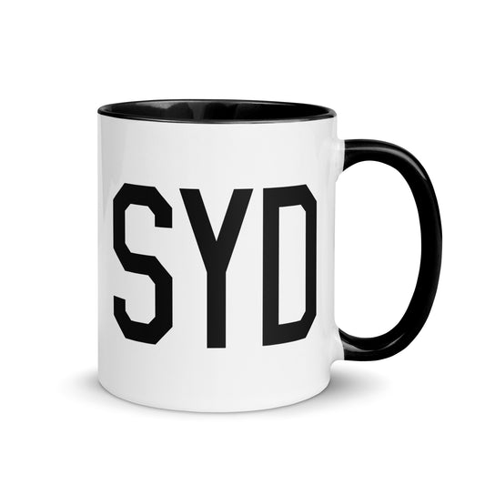 Airport Code Coffee Mug - Black • SYD Sydney • YHM Designs - Image 01