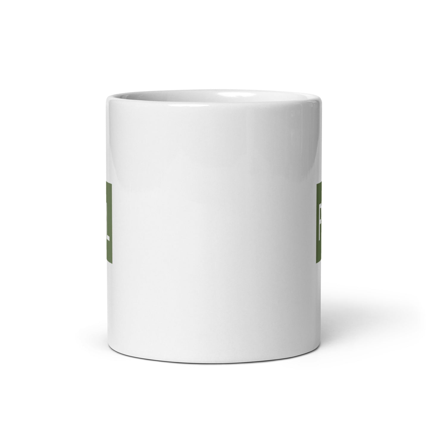 PHL Philadelphia Coffee Mug • Air Force Lettering in Camouflage Green • YHM Designs - Image 03