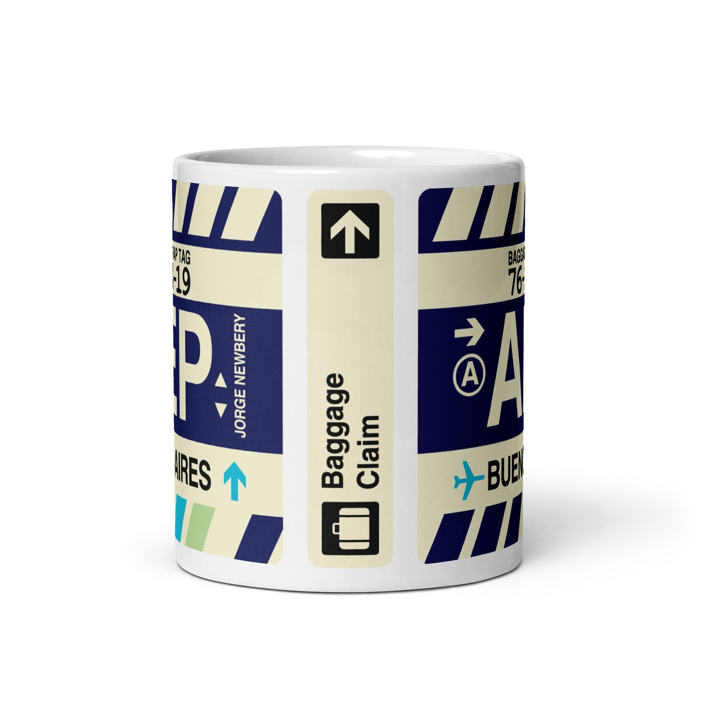 AEP Buenos Aires Coffee Mug • Jet Age Baggage Tag Design • YHM Designs - Image 03