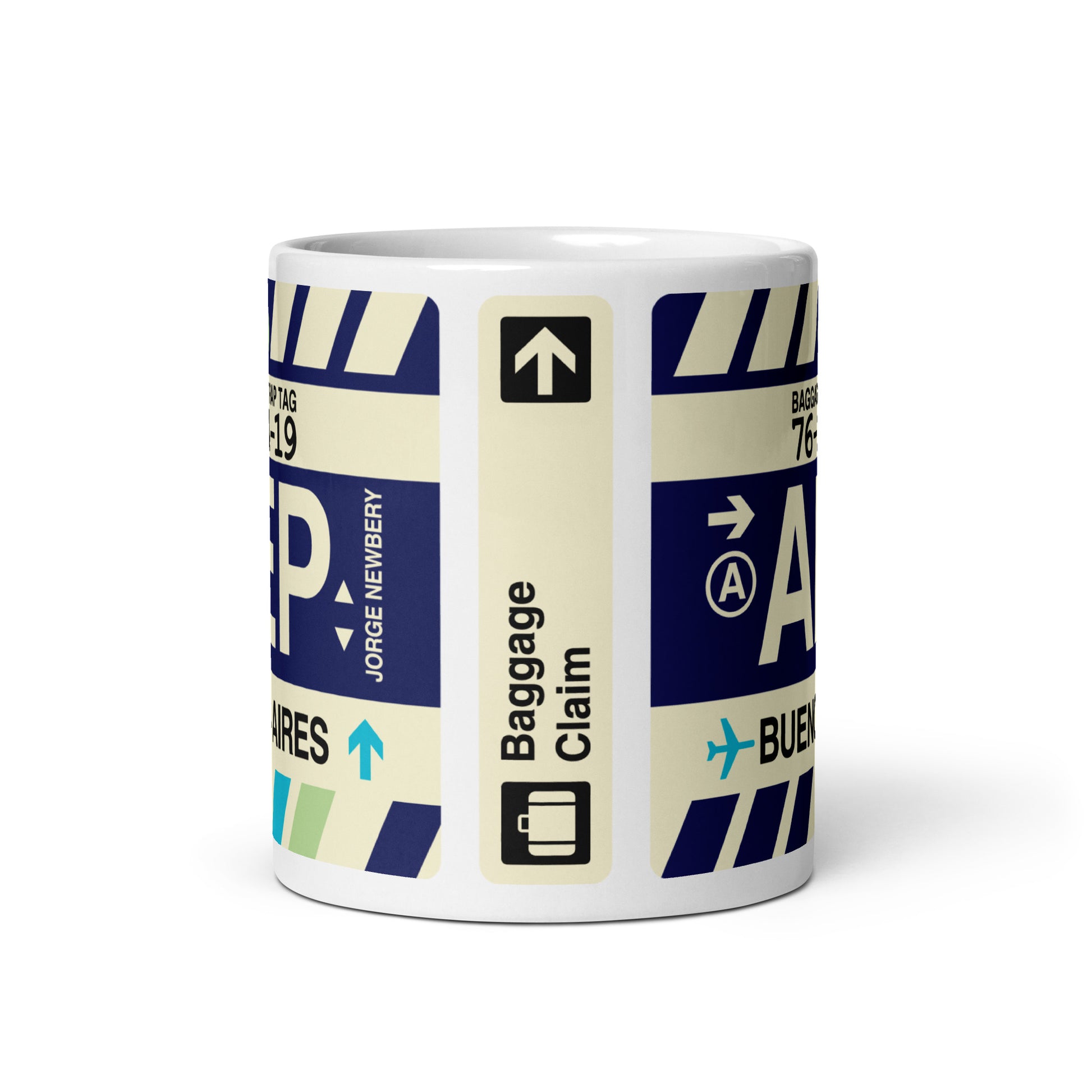 AEP Buenos Aires Coffee Mug • Jet Age Baggage Tag Design • YHM Designs - Image 03