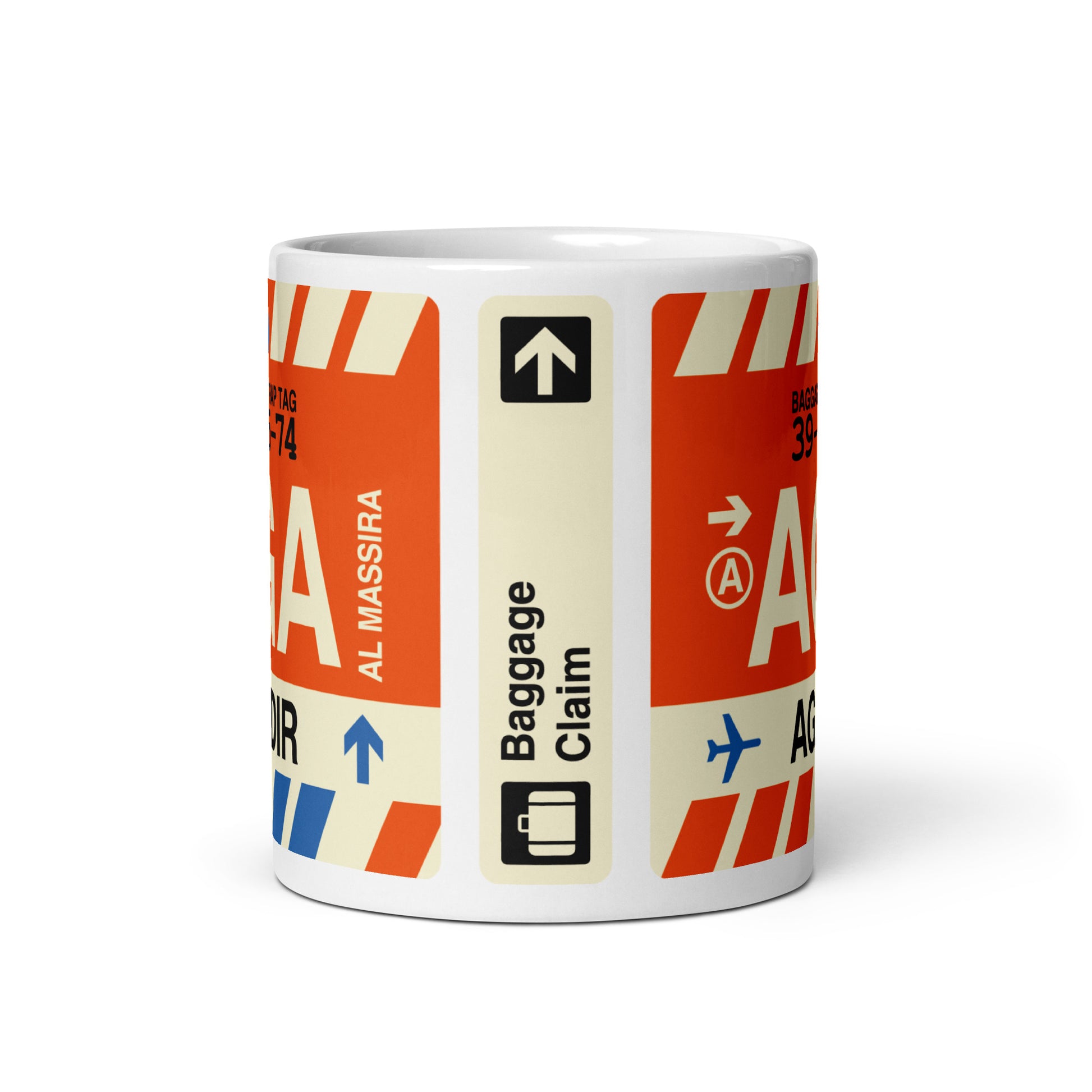 AGA Agadir Coffee Mug • Jet Age Baggage Tag Design • YHM Designs - Image 03