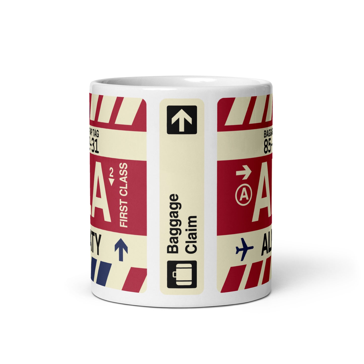 ALA Almaty Coffee Mug • Jet Age Baggage Tag Design • YHM Designs - Image 03