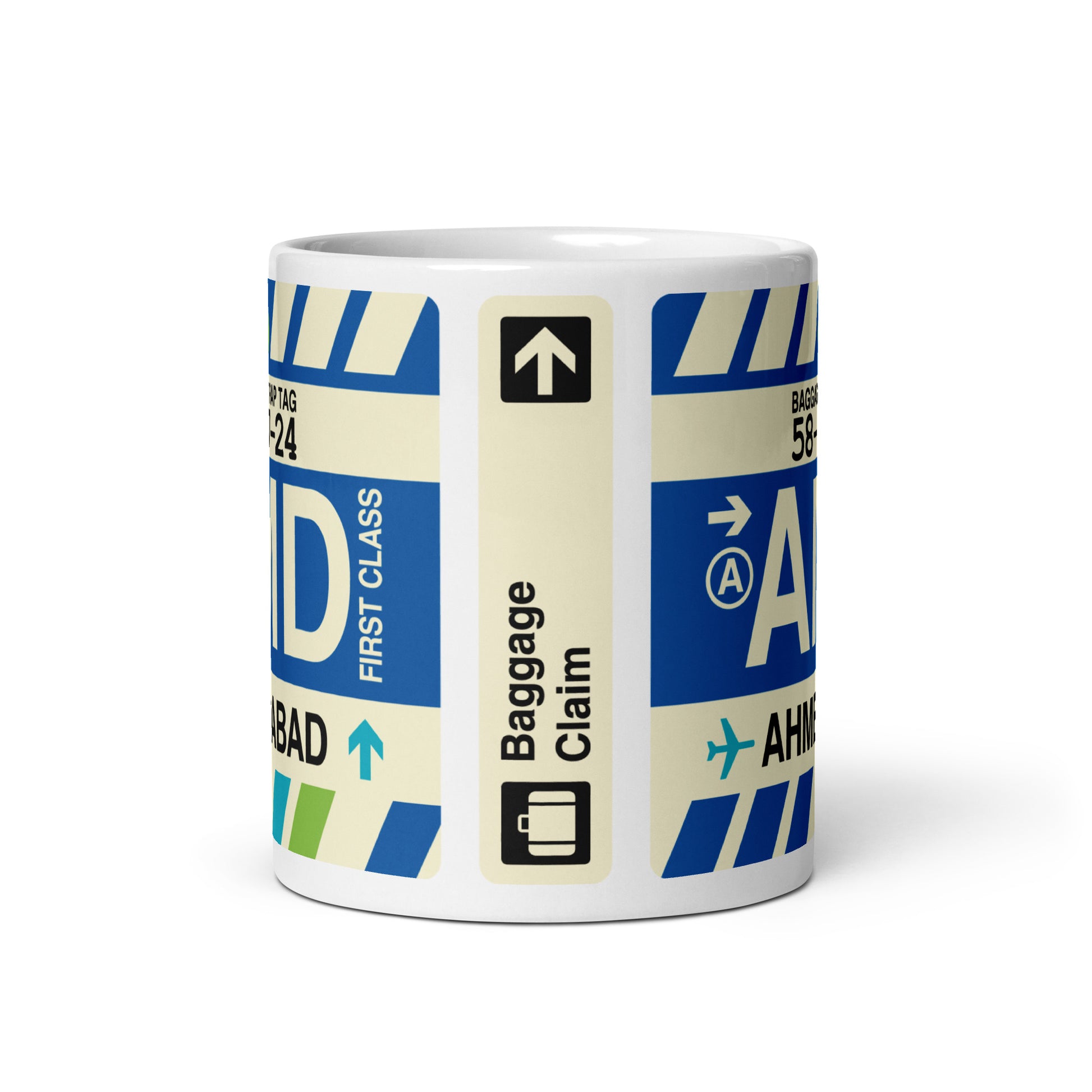 AMD Ahmedabad Coffee Mug • Jet Age Baggage Tag Design • YHM Designs - Image 03