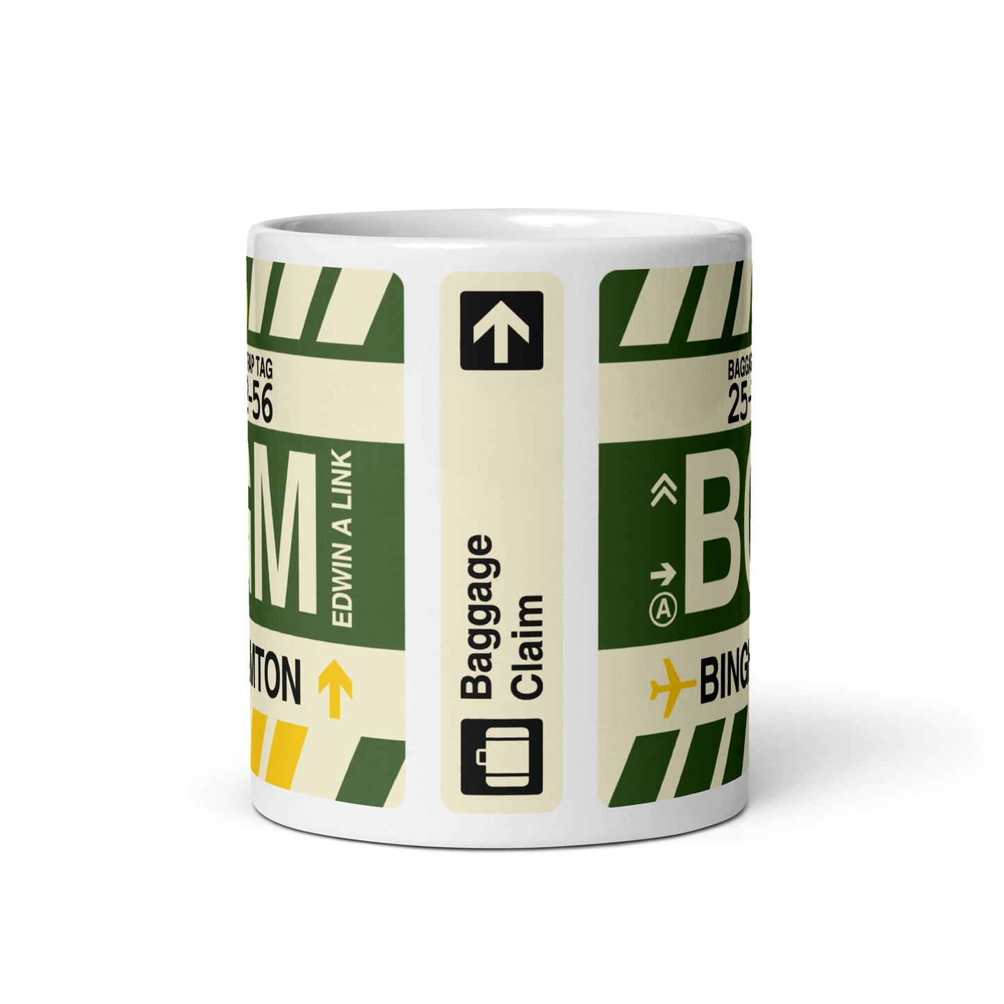 BGM Binghamton Coffee Mug • Jet Age Baggage Tag Design • YHM Designs - Image 03