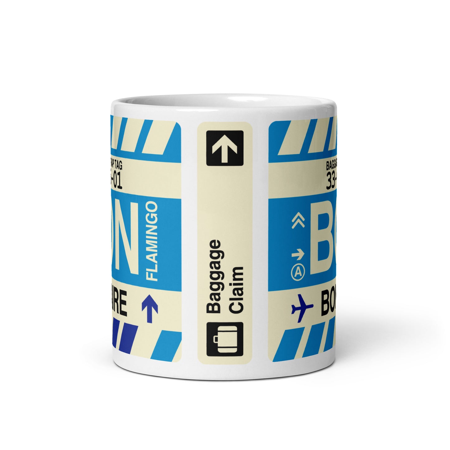 BON Bonaire Coffee Mug • Jet Age Baggage Tag Design • YHM Designs - Image 03