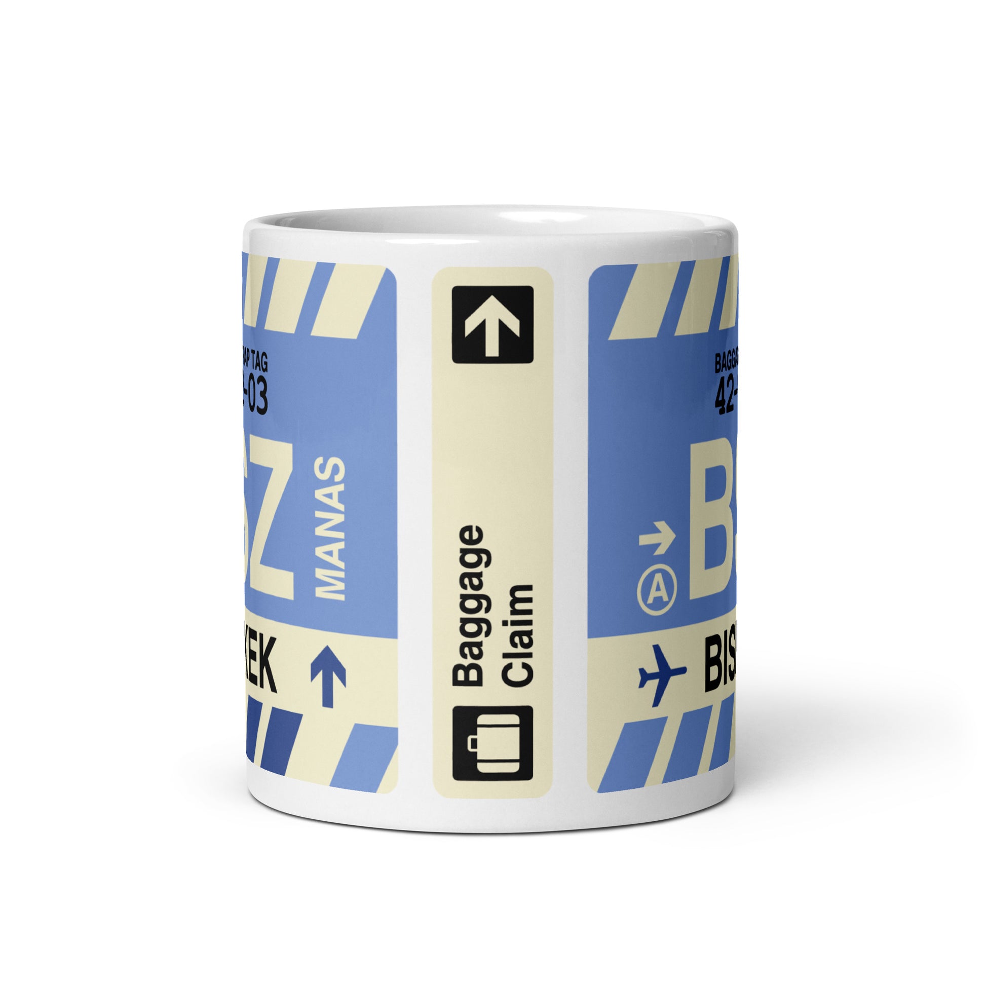 BSZ Bishkek Coffee Mug • Jet Age Baggage Tag Design • YHM Designs - Image 03