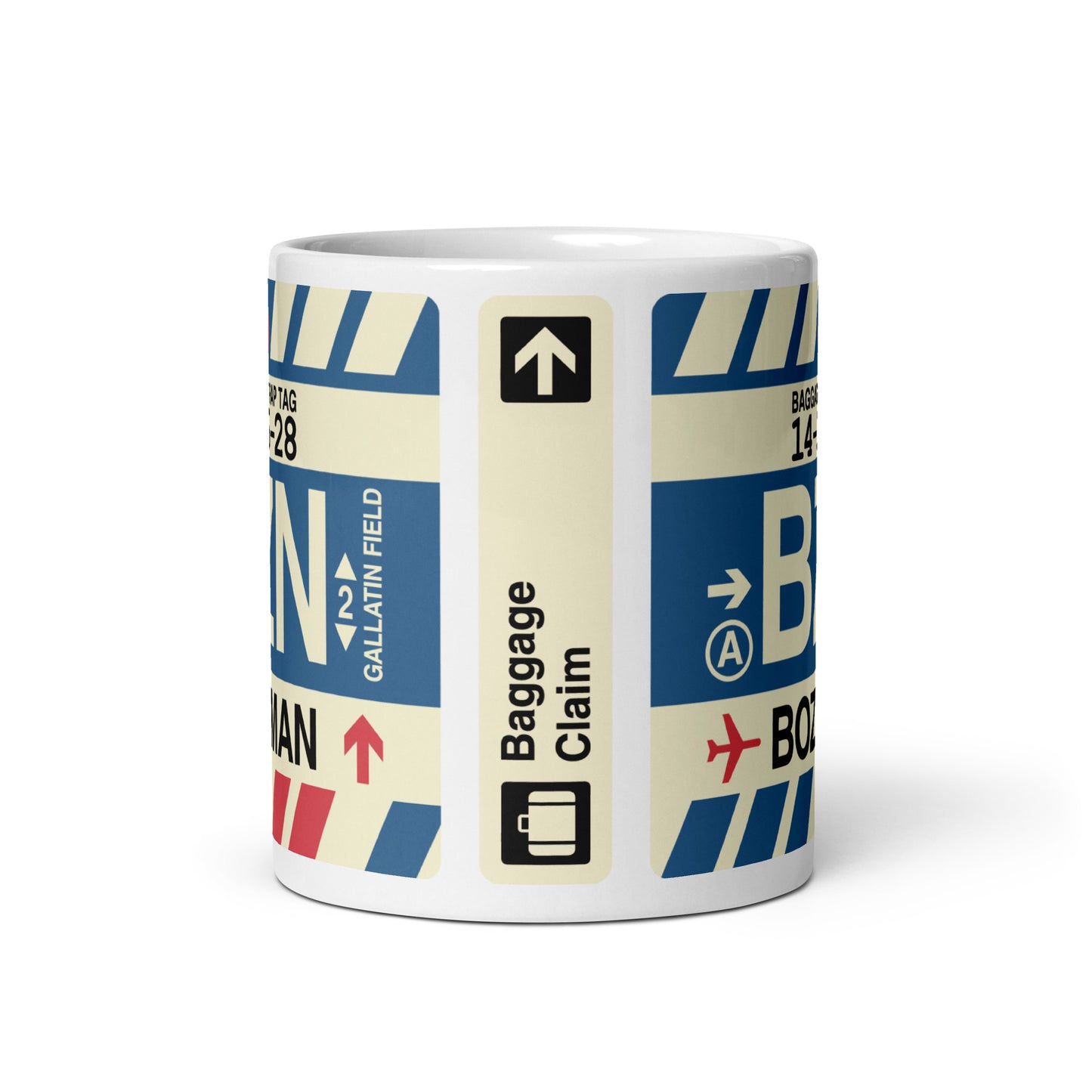 BZN Bozeman Coffee Mug • Jet Age Baggage Tag Design • YHM Designs - Image 03
