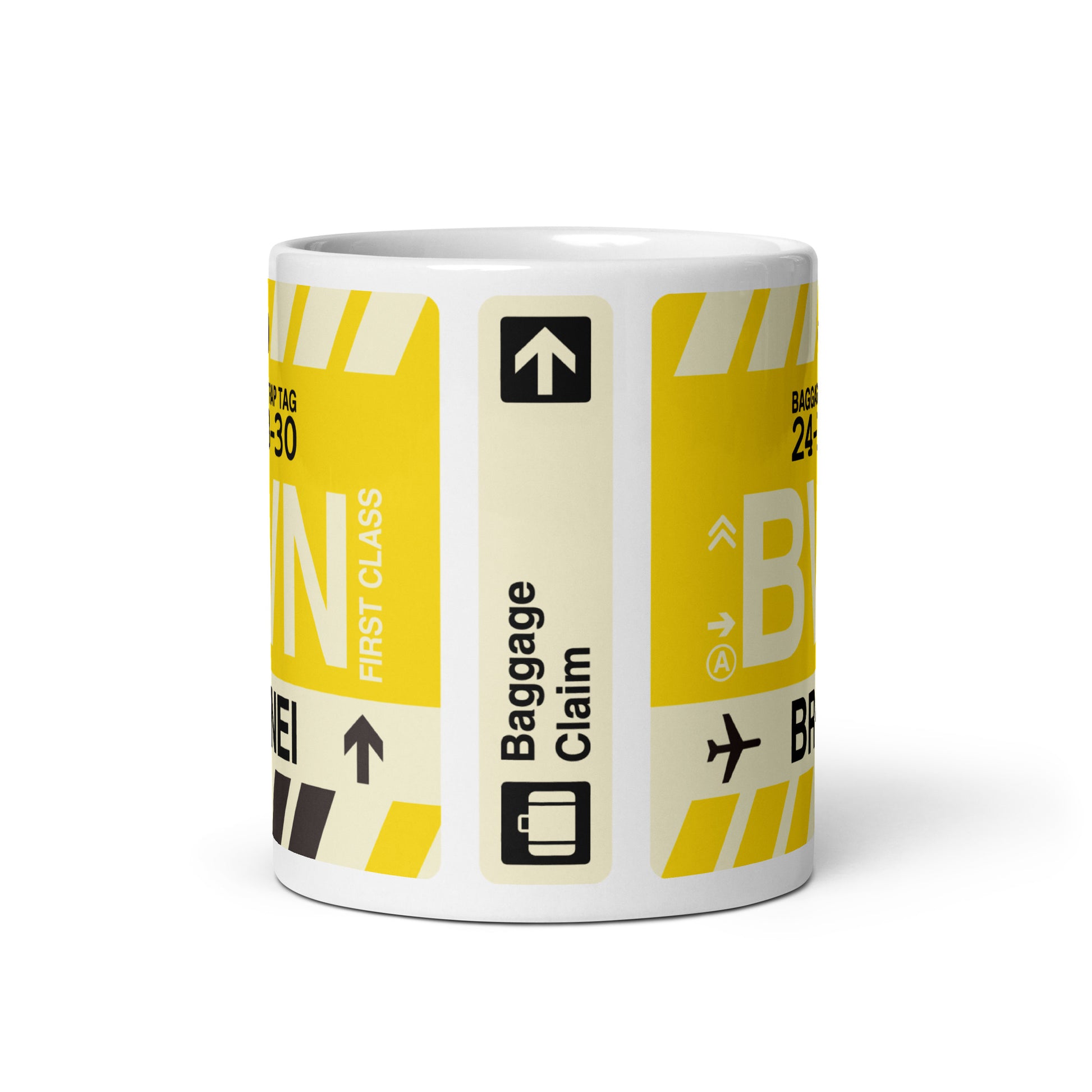 BWN Brunei Coffee Mug • Jet Age Baggage Tag Design • YHM Designs - Image 03