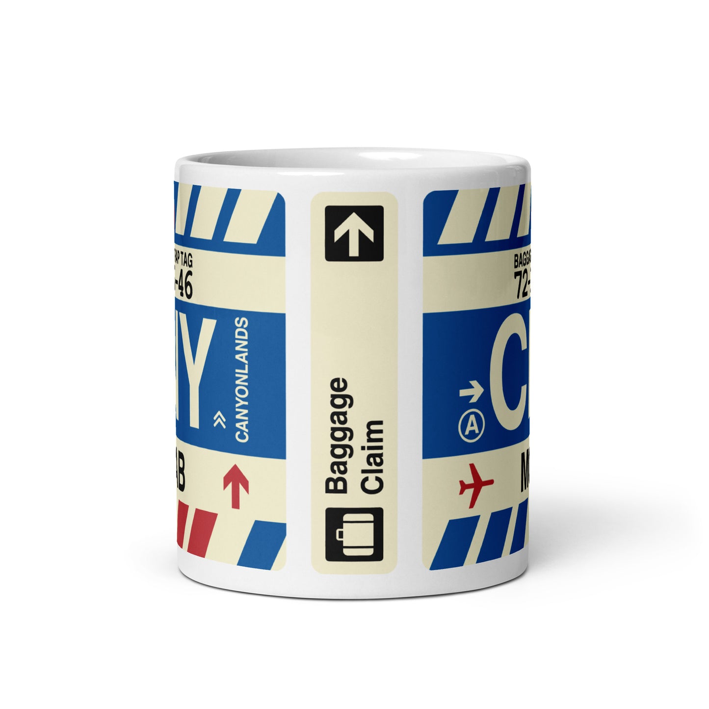CNY Moab Coffee Mug • Jet Age Baggage Tag Design • YHM Designs - Image 03