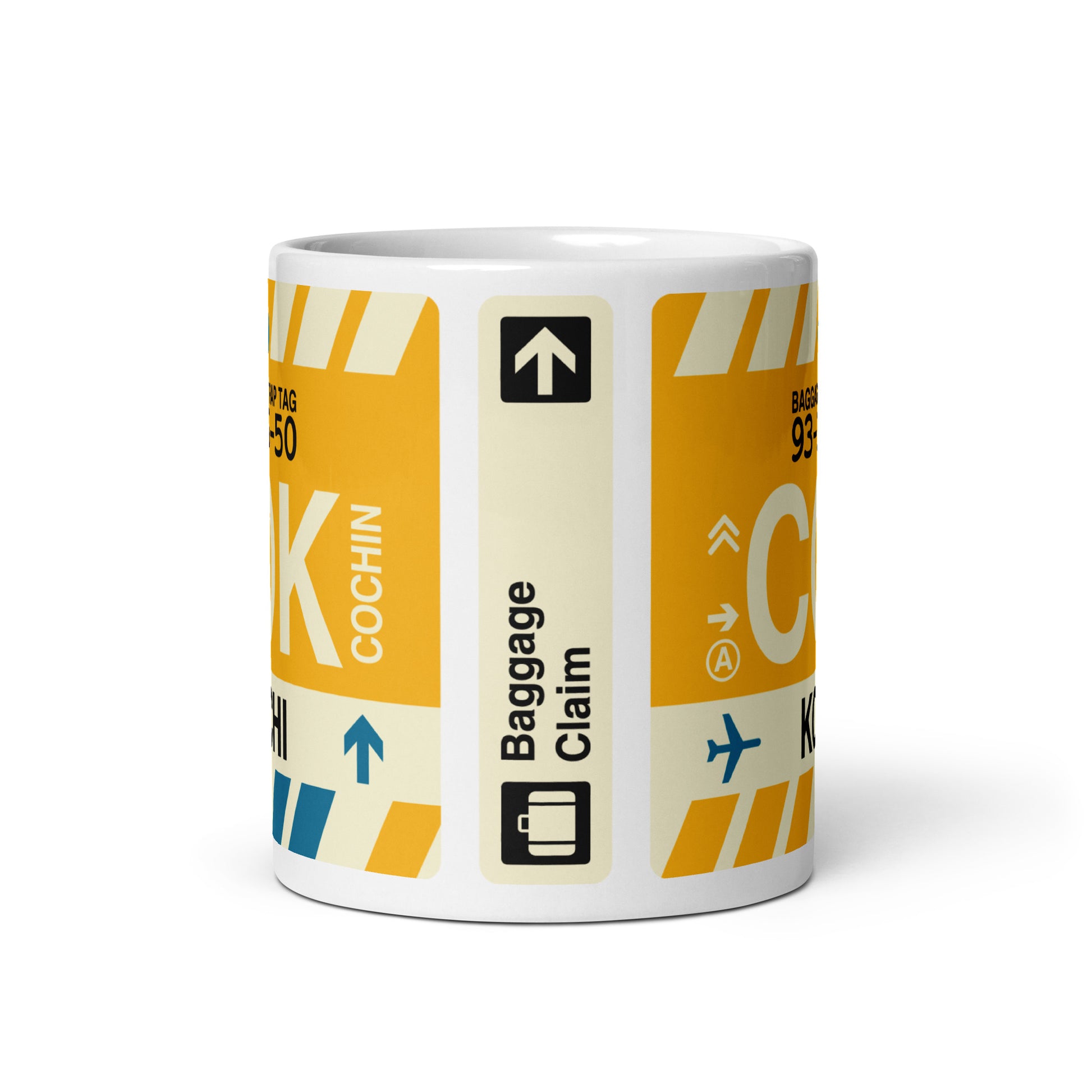 COK Kochi Coffee Mug • Jet Age Baggage Tag Design • YHM Designs - Image 03