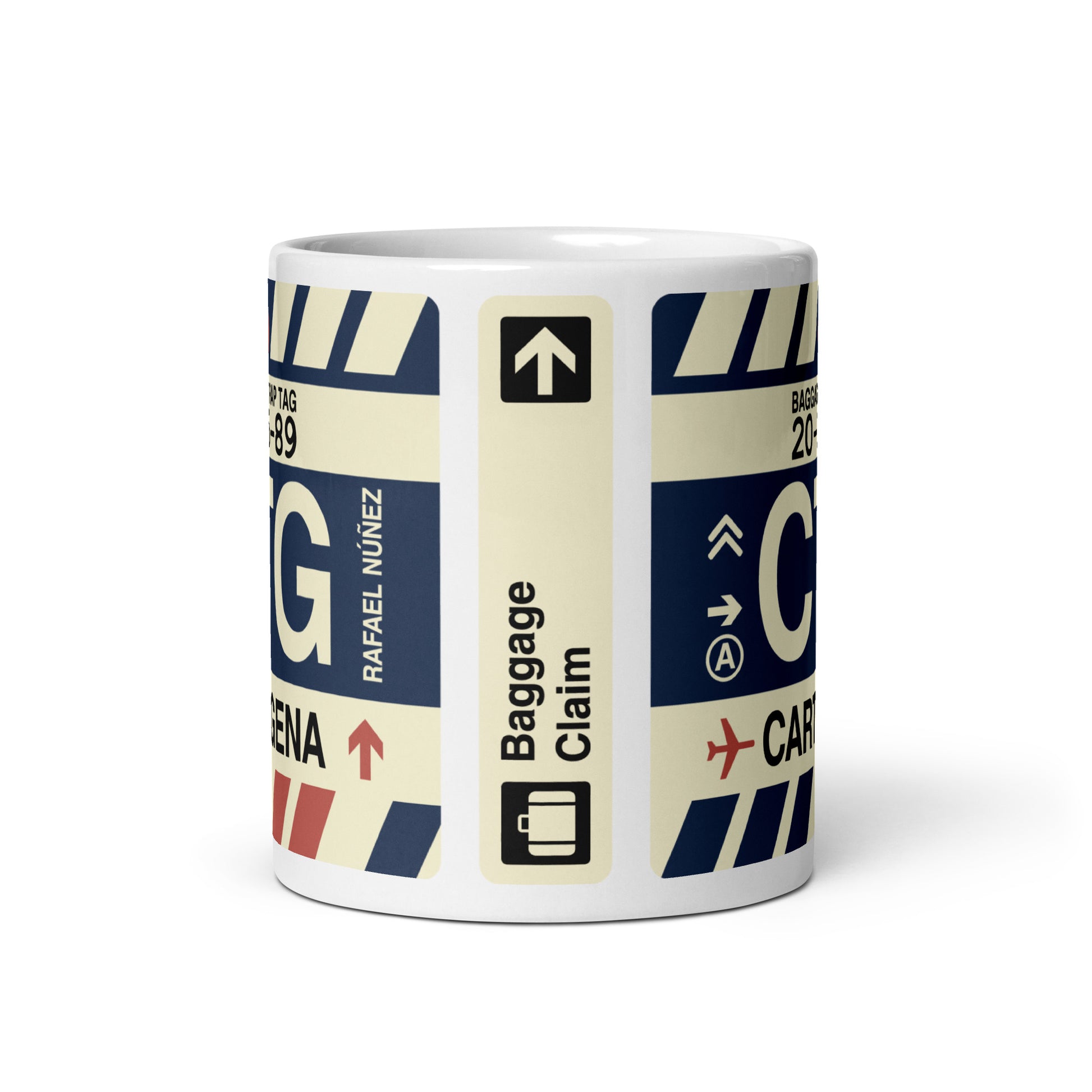 CTG Cartagena Coffee Mug • Jet Age Baggage Tag Design • YHM Designs - Image 03