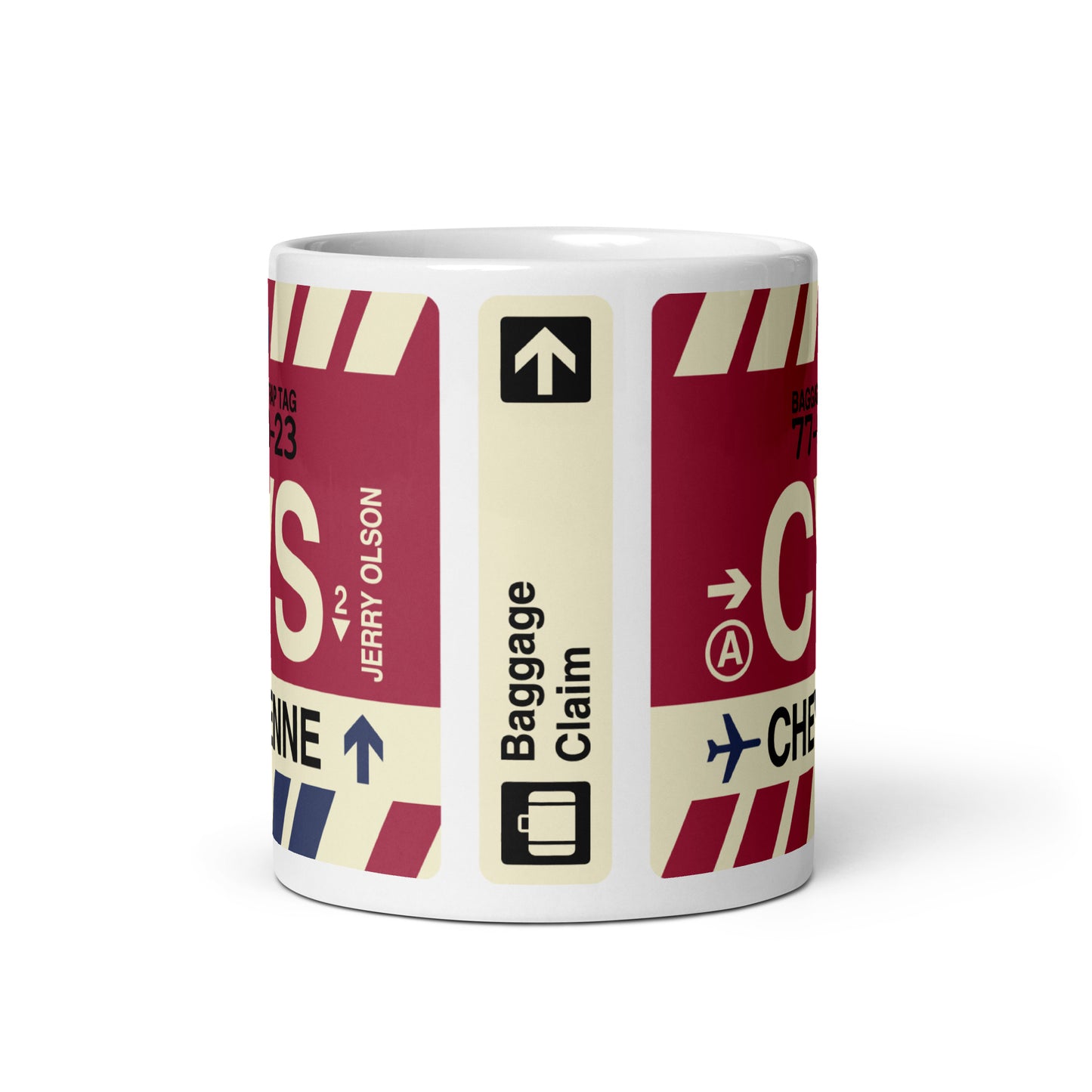 CYS Cheyenne Coffee Mug • Jet Age Baggage Tag Design • YHM Designs - Image 03