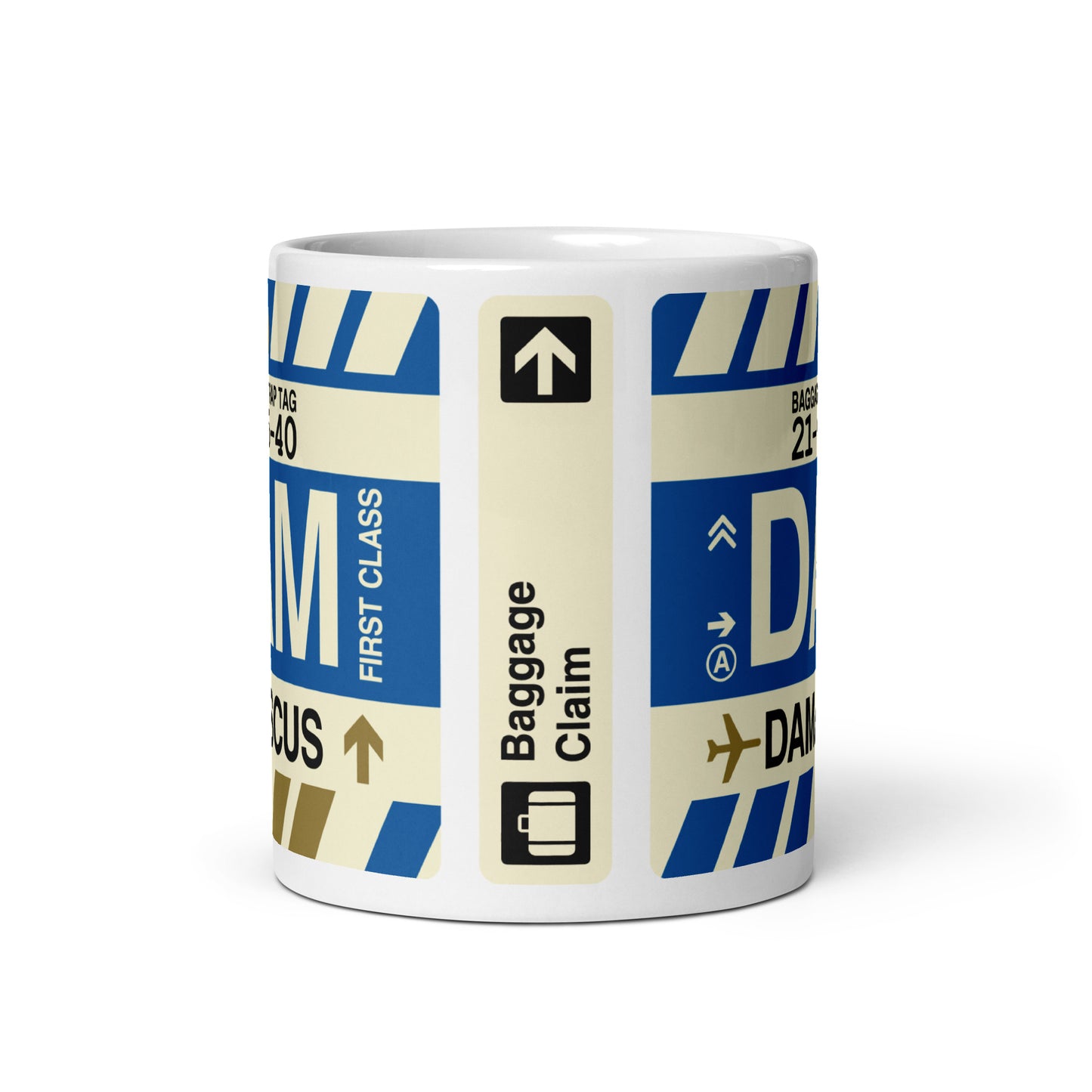 DAM Damascus Coffee Mug • Jet Age Baggage Tag Design • YHM Designs - Image 03