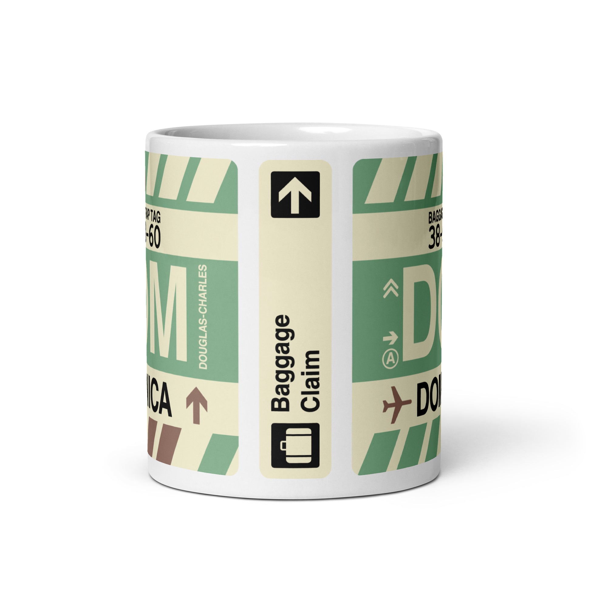 DOM Dominica Coffee Mug • Jet Age Baggage Tag Design • YHM Designs - Image 03