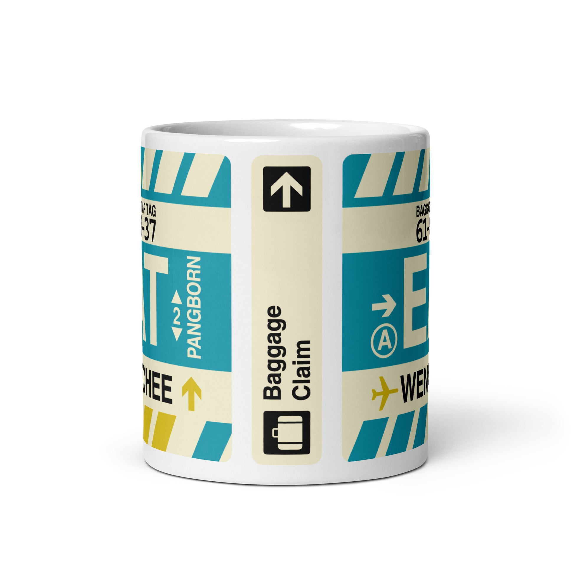EAT Wenatchee Coffee Mug • Jet Age Baggage Tag Design • YHM Designs - Image 03