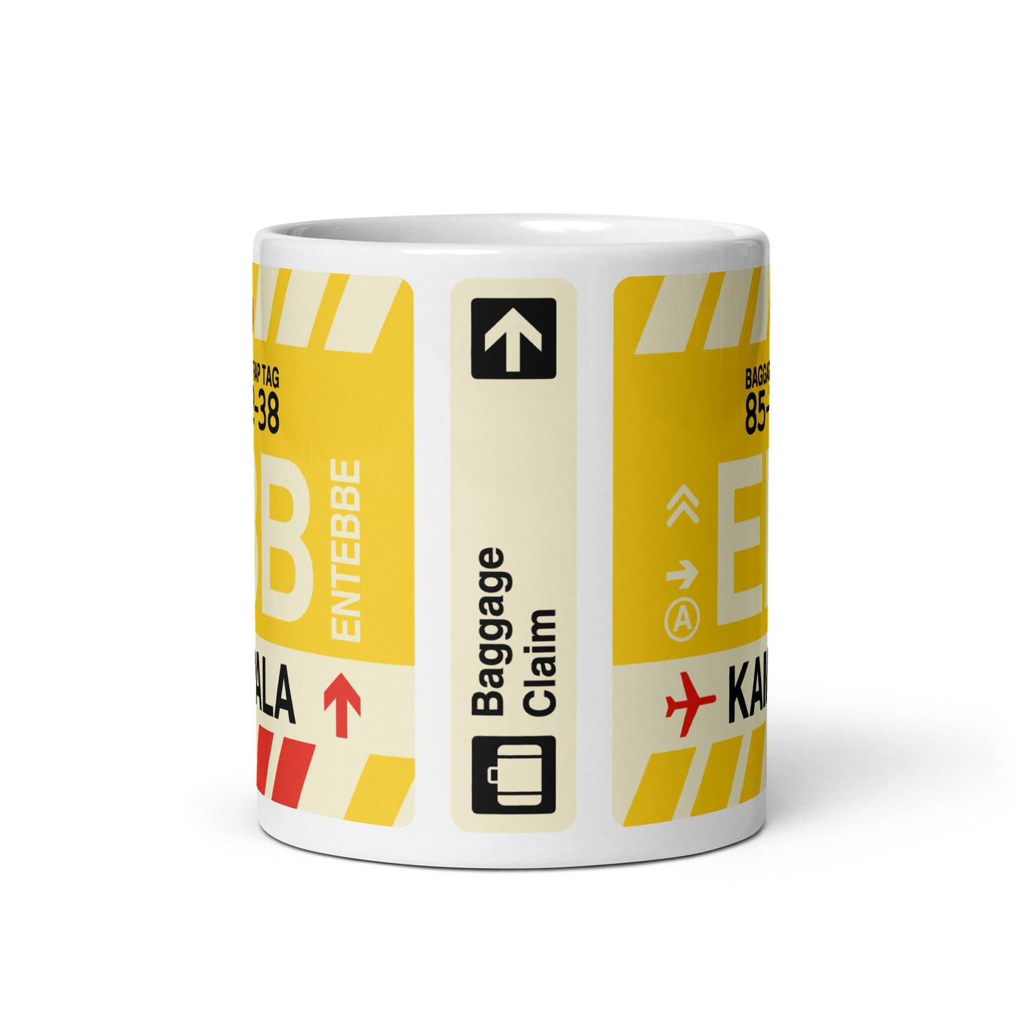 EBB Kampala Coffee Mug • Jet Age Baggage Tag Design • YHM Designs - Image 03