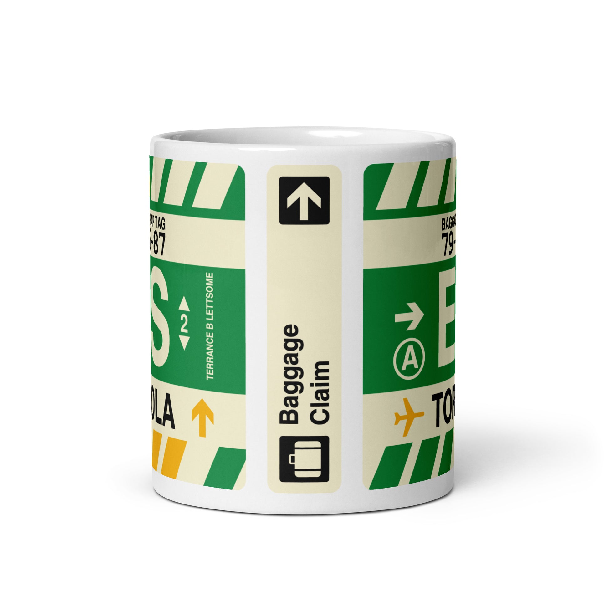 EIS Tortola Coffee Mug • Jet Age Baggage Tag Design • YHM Designs - Image 03