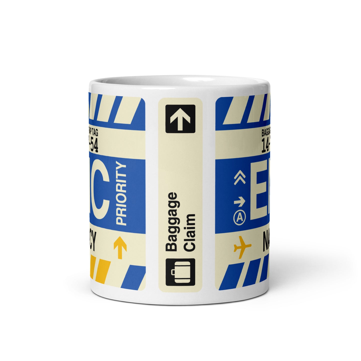 ENC Nancy Coffee Mug • Jet Age Baggage Tag Design • YHM Designs - Image 03