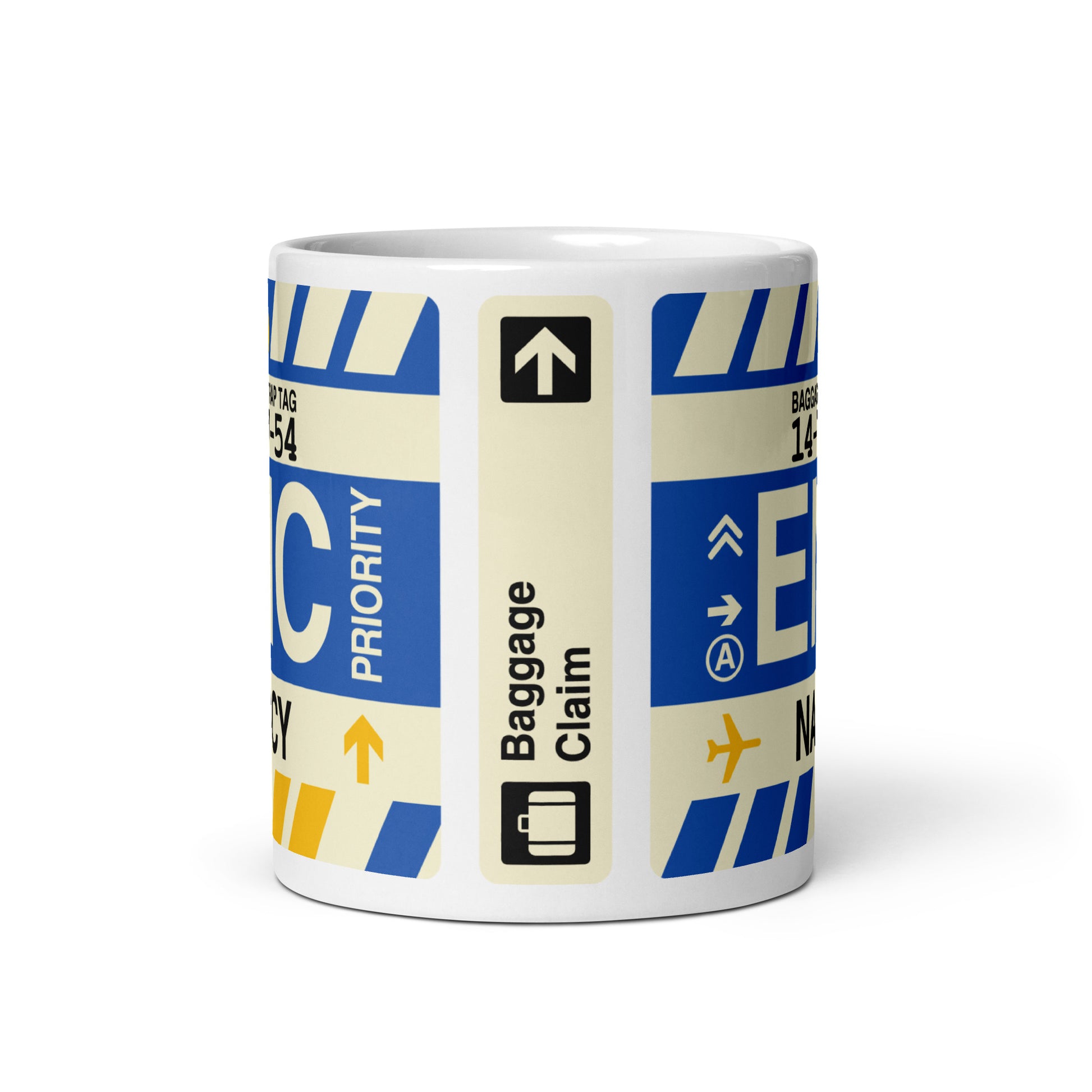 ENC Nancy Coffee Mug • Jet Age Baggage Tag Design • YHM Designs - Image 03