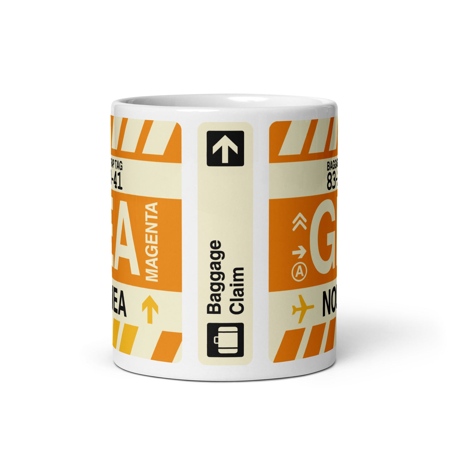 GEA Nouméa Coffee Mug • Jet Age Baggage Tag Design • YHM Designs - Image 03