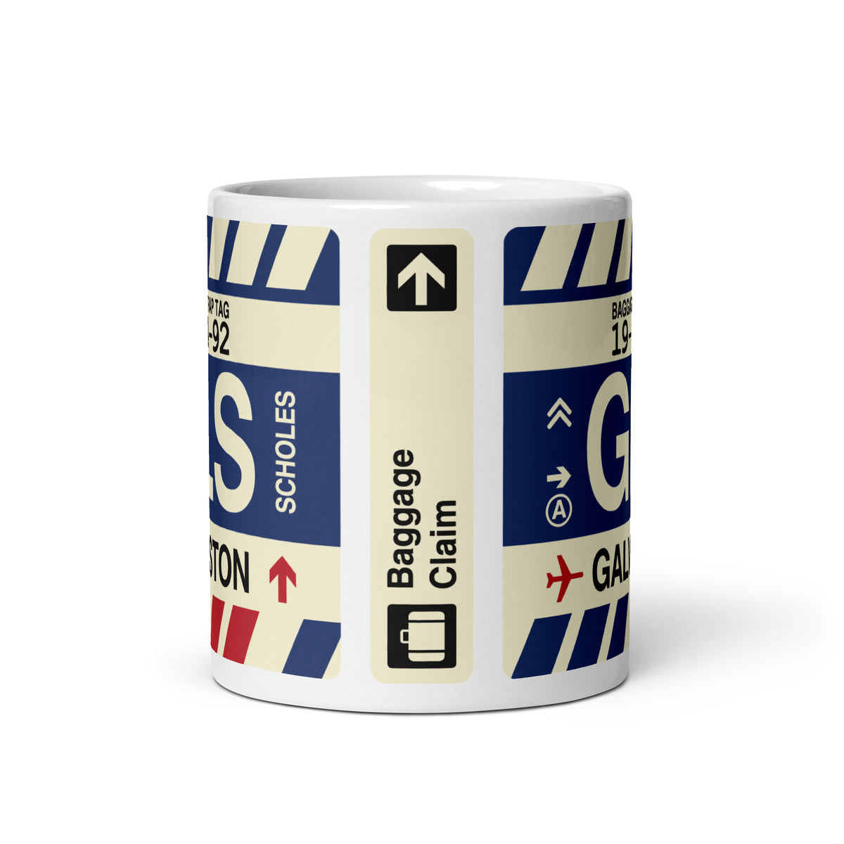 GLS Galveston Coffee Mug • Jet Age Baggage Tag Design • YHM Designs - Image 03