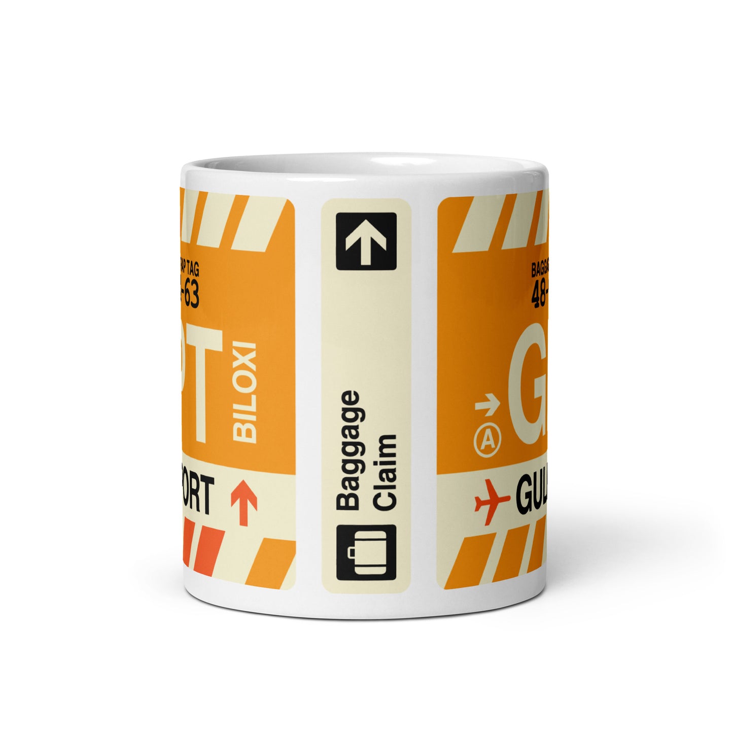 GPT Gulfport-Biloxi Coffee Mug • Jet Age Baggage Tag Design • YHM Designs - Image 03