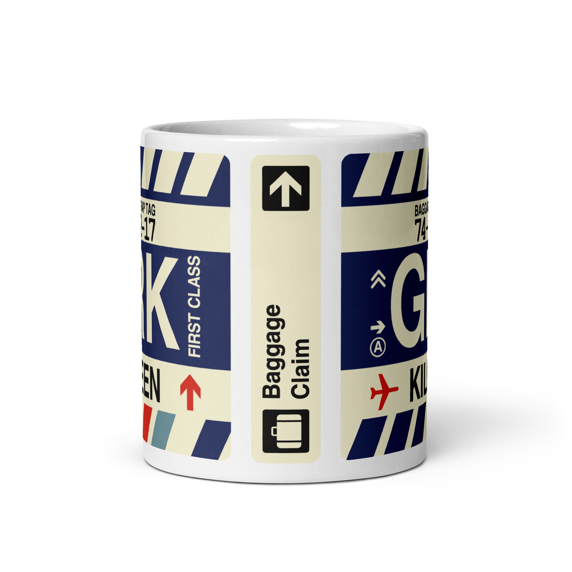 GRK Killeen Coffee Mug • Jet Age Baggage Tag Design • YHM Designs - Image 03