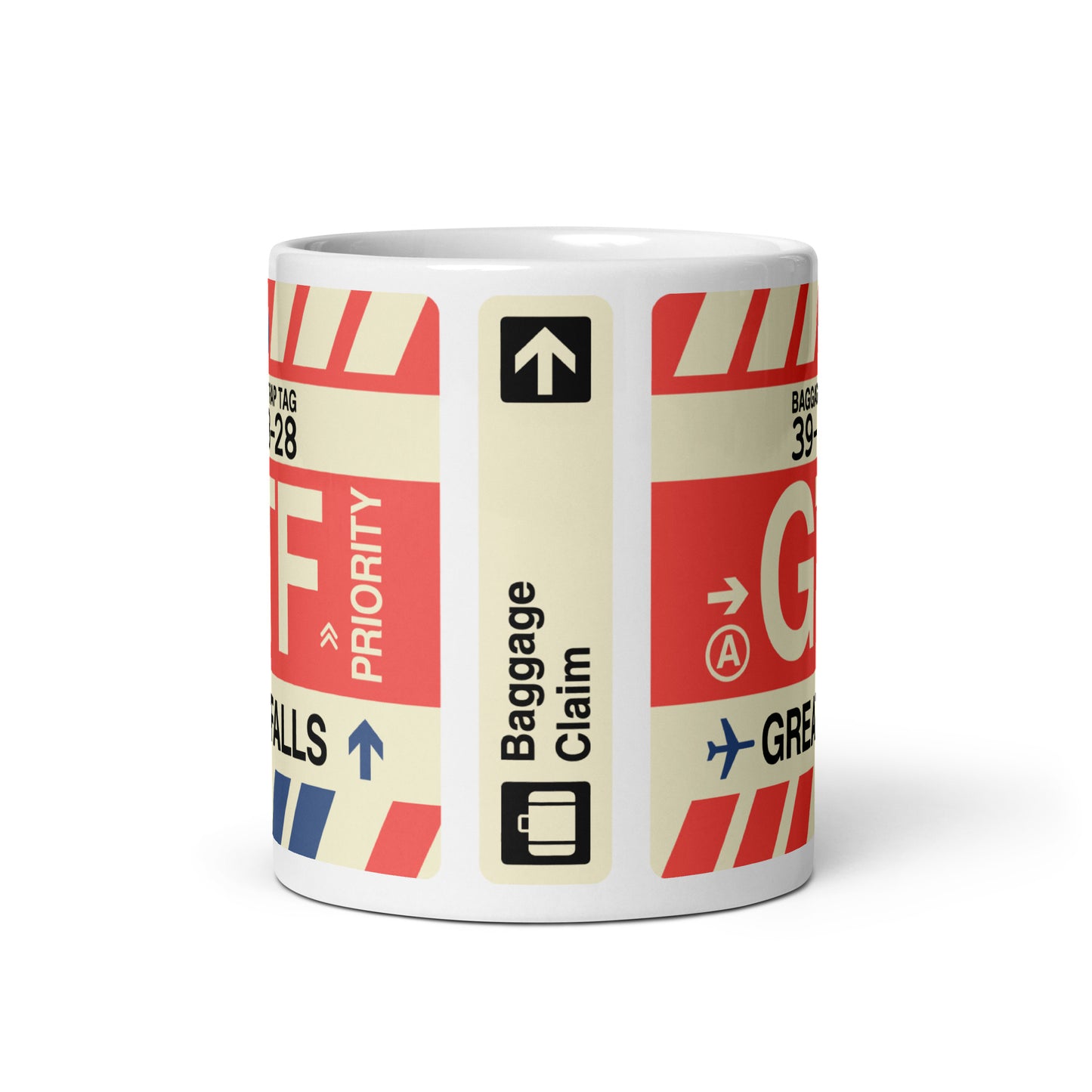 GTF Great Falls Coffee Mug • Jet Age Baggage Tag Design • YHM Designs - Image 03
