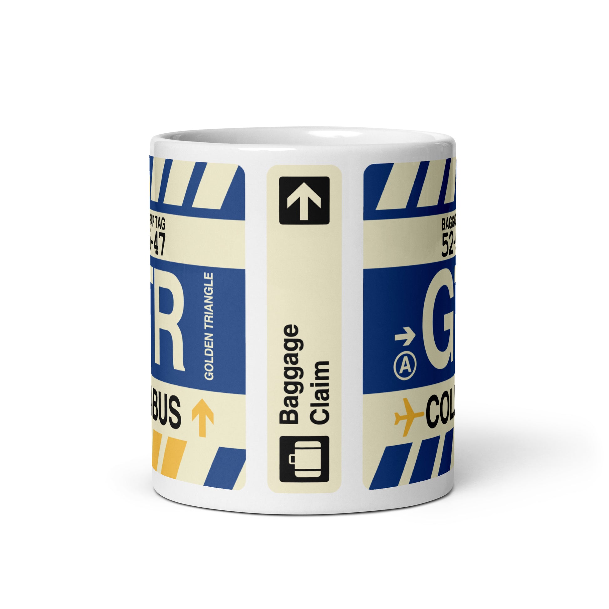 GTR Columbus Coffee Mug • Jet Age Baggage Tag Design • YHM Designs - Image 03