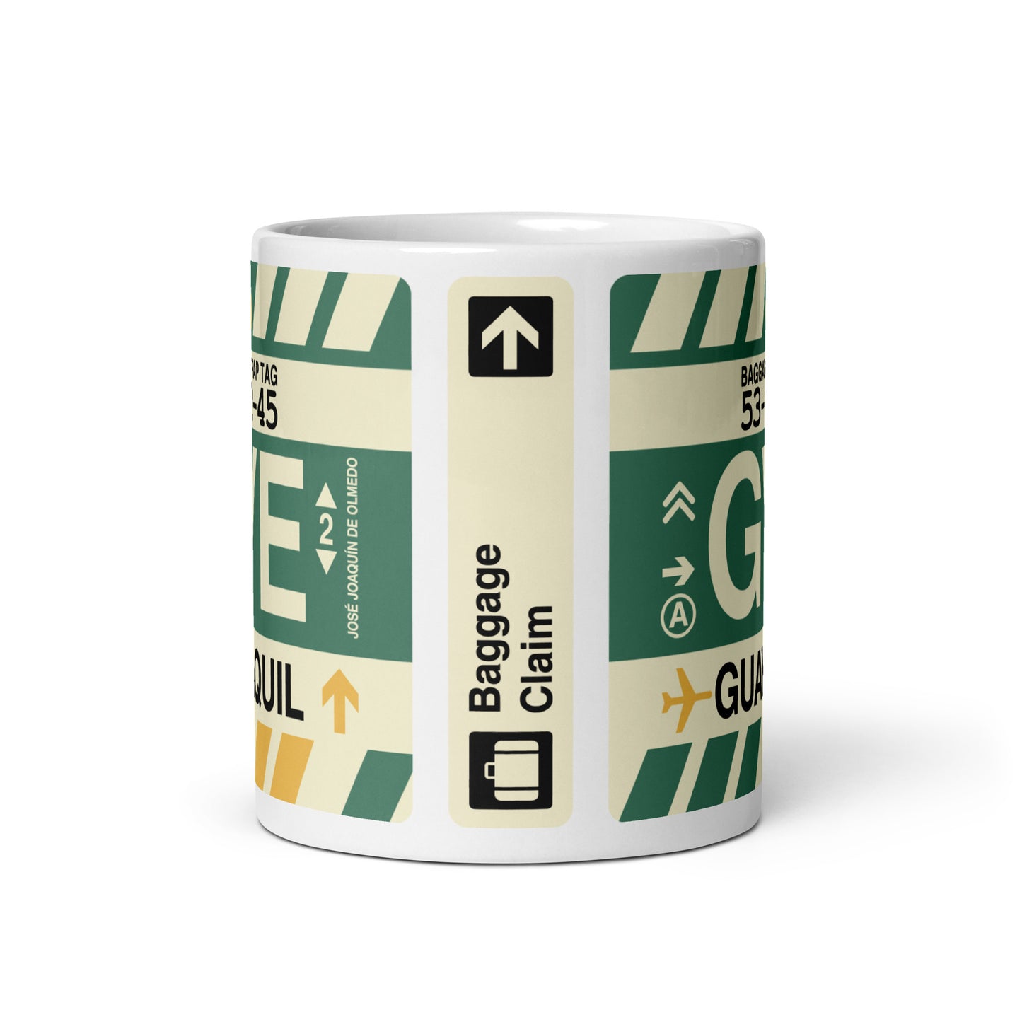 GYE Guayaquil Coffee Mug • Jet Age Baggage Tag Design • YHM Designs - Image 03