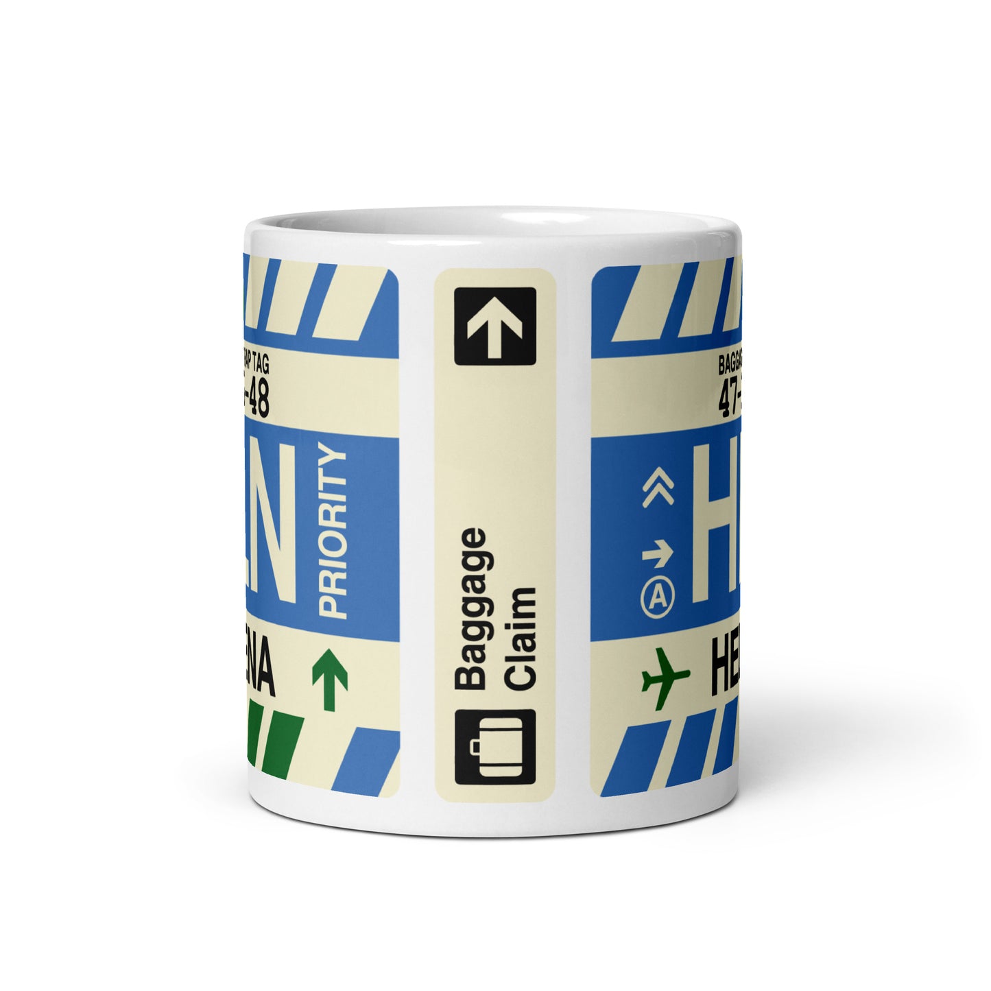 HLN Helena Coffee Mug • Jet Age Baggage Tag Design • YHM Designs - Image 03