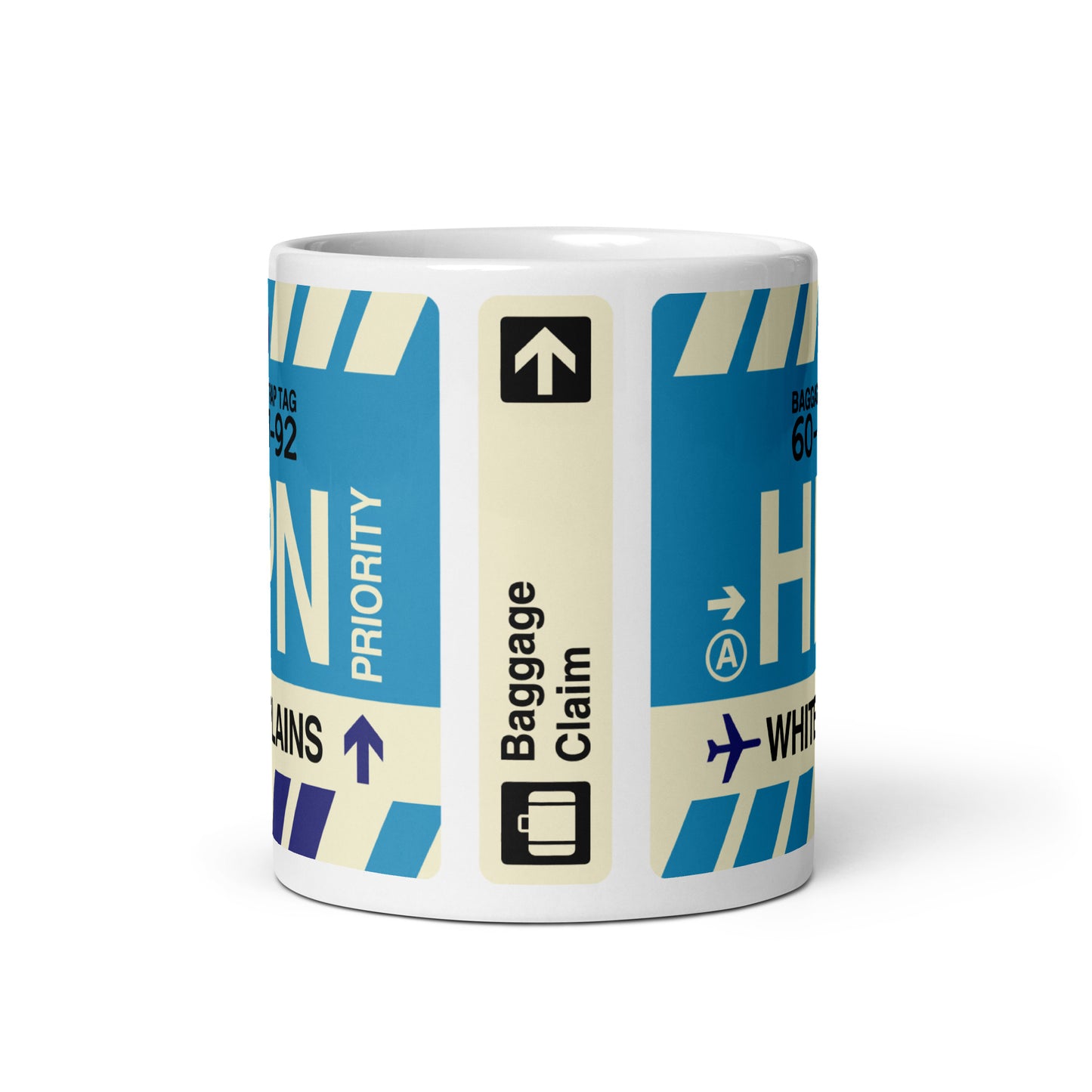 HPN White Plains Coffee Mug • Jet Age Baggage Tag Design • YHM Designs - Image 03
