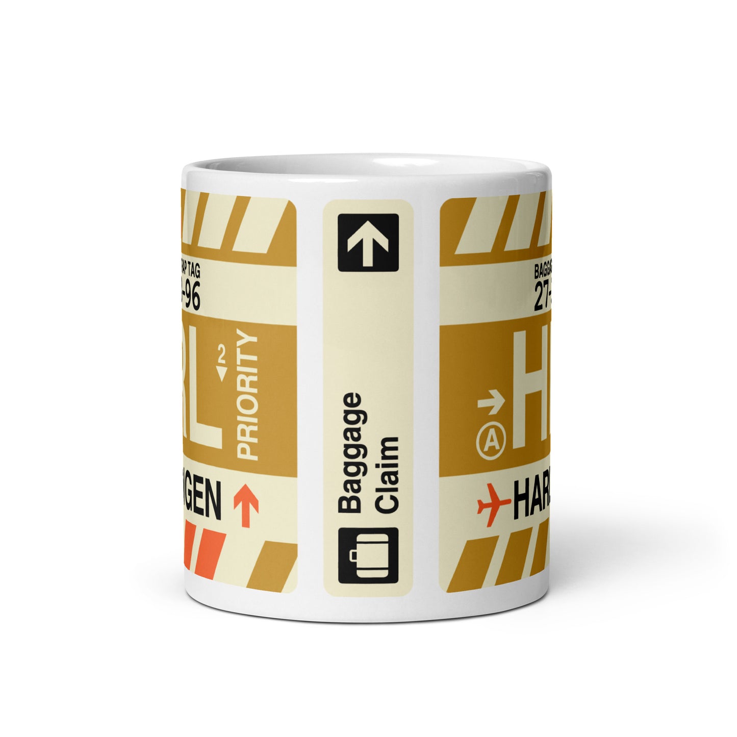 HRL Harlingen Coffee Mug • Jet Age Baggage Tag Design • YHM Designs - Image 03