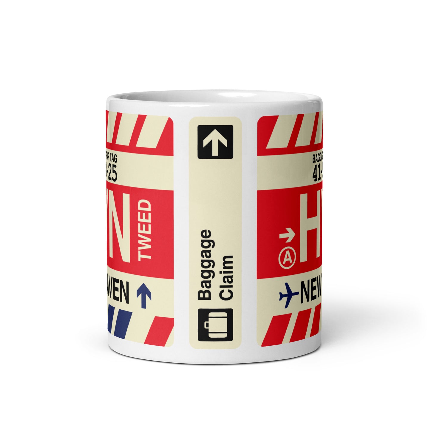 HVN New Haven Coffee Mug • Jet Age Baggage Tag Design • YHM Designs - Image 03